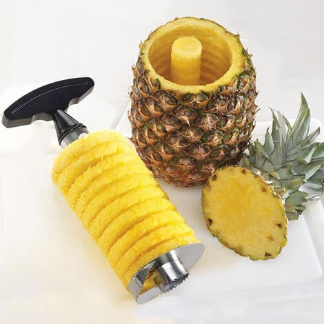 Coupe-ananas en acier inoxydable de qualité alimentaire, outil tout en un,  éplucheur d'ananas avec lame dentelée, pour anneaux de fruits en dés,  facile à nettoyer (jaune) : : Maison