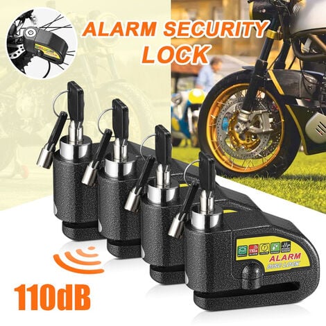 Bloc Disque Alarme Antivol Moto Bloque Disque Scooter Disc Lock avec Alarme  de 110db,2Clés,1.5m Câble Antivol,1 sac de Bloc Disque Alarme pour Moto/Vélo/Scooter  (Noir) 