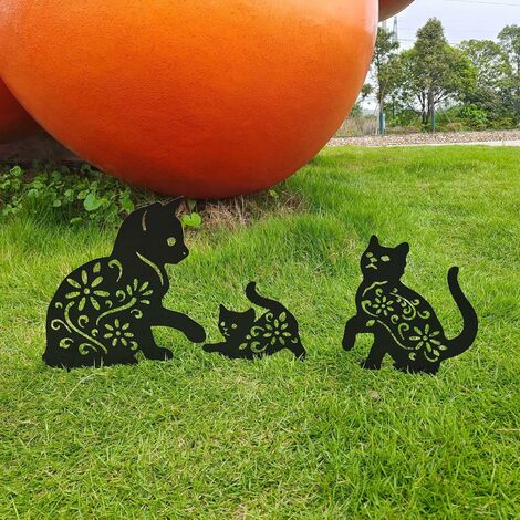 Lot de 3 panneaux de jardin chat noir avec piquets décorations