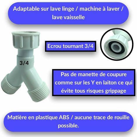 Raccord en Y, Raccord de Tuyau, Robinet Double Machine a Lave, 2-Voies  Y-Distributeur, 3/