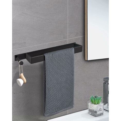Porte-Serviettes Murale - Sans Perçage - Adhesif Porte Serviette Salle de  Bain- Avec 2 crochets - Pour salle de bain,Toilettes, 60 cm Noir (2  couches) : : Bricolage
