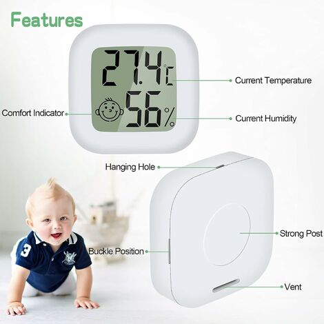 4 Pièces Thermomètre Hygromètre Interieur Maison, Mini Digital Numérique  Température Humidité Thermomètre Chambre Bébé avec icône de Confort pour  Salon Bureau, Maison, Garage