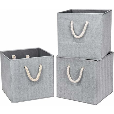 Lot de 3 boîtes de rangement pliables avec couvercle,Panier de rangement  avec couvercle,Cubes en tissu avec poignées,Boîte de rangement pliable pour