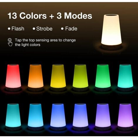 Lampe de Chevet Chambre avec 4 Ports de Chargement USB, Taipow 6W Lampe de  Table Tactile avec 13 Couleurs & Luminosité Ajustable & Minuterie Fonction,  RGB Veilleuse LED pour Chambre Bureau Salon 