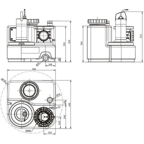 Wilo Abwasser-Hebeanlage DRAINLIFT SANI-S.11T/1, 400V, S3, MS-L, CEE16