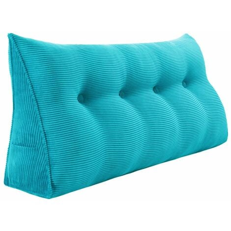 VERCART Cuscino da lettura a cuneo, triangolare, supporto per letto,  schienale, poggiatesta, supporto per la schiena, cuscino decorativo, misto  lino blu, 100 x 25 x 55 cm