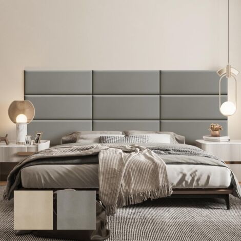 VERCART Testiera da parete per letto singolo e matrimoniale, pannelli da parete imbottiti in pelle, confezione da 9 cuscini da parete 3D, autoadesivi, impermeabili, decorazione da parete acustica, 90C