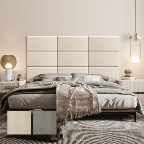 VERCART Testiera da parete per letto singolo e matrimoniale, pannelli da parete imbottiti in pelle, confezione da 9 cuscini da parete 3D, autoadesivi, impermeabili, decorazione da parete acustica, 60C