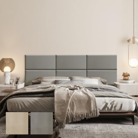 VERCART Testiera da parete per letto singolo e matrimoniale, pannelli da parete imbottiti in pelle, confezione da 6 cuscini da parete 3D, autoadesivi, impermeabili, decorazione da parete acustica, 60C