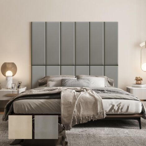 VERCART Testiera da parete per letto singolo e matrimoniale, pannelli da parete imbottiti in pelle, confezione da 12 cuscini da parete 3D, autoadesivi, impermeabili, decorazione da parete acustica,90C