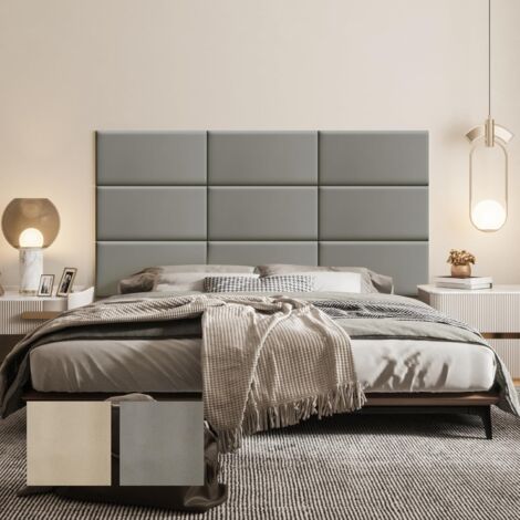 VERCART Testiera da parete per letto singolo e matrimoniale, pannelli da parete imbottiti in pelle, confezione da 9 cuscini da parete 3D, autoadesivi, impermeabili, decorazione da parete acustica, 60C
