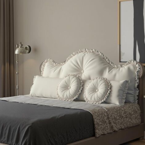 VERCART Grande cuscino per testiera letto, cuscino da lettura, cuscino lungo per lo schienale del divano con 1 cuscino arrotolabile per il collo e 2 cuscini rotondi,Bianco,140CM (1/5)