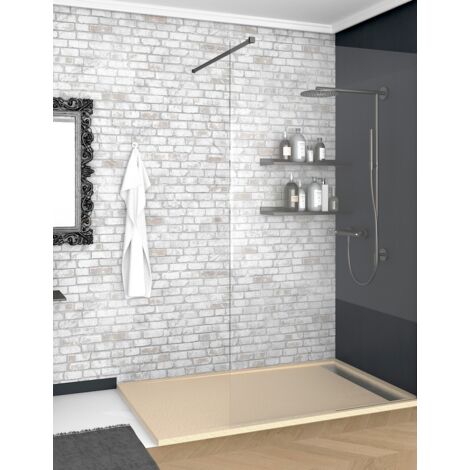 Receveur de douche À CADRE LATÉRAL DELUXE - Résine et charges minérales - Texture Ardoise - Antidérapante C3 - Fourni avec grille et siphon - Beige 90X170 Ral 1015 (1/5)