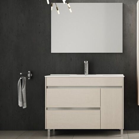 Meuble de salle de bains Caprera 3 pièces - meuble, lavabo + miroir. Livré assemblé 60CM Crème