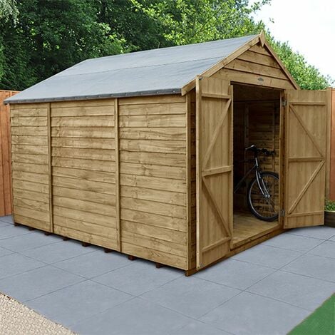 10' x 8' Forest Overlap Pressure Treated Windowless Double Door Apex Wooden Shed - Pressure Treated
