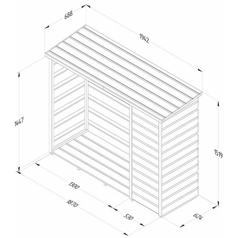 6’5 x 2’3 Forest Pent Logstore with Tool Storage (2m x 0.7m)