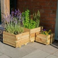 Forest Kendal Square Wooden Garden Planter 1'8x1'8 (0.5x0.5m) - Set of 3 - Pressure treated