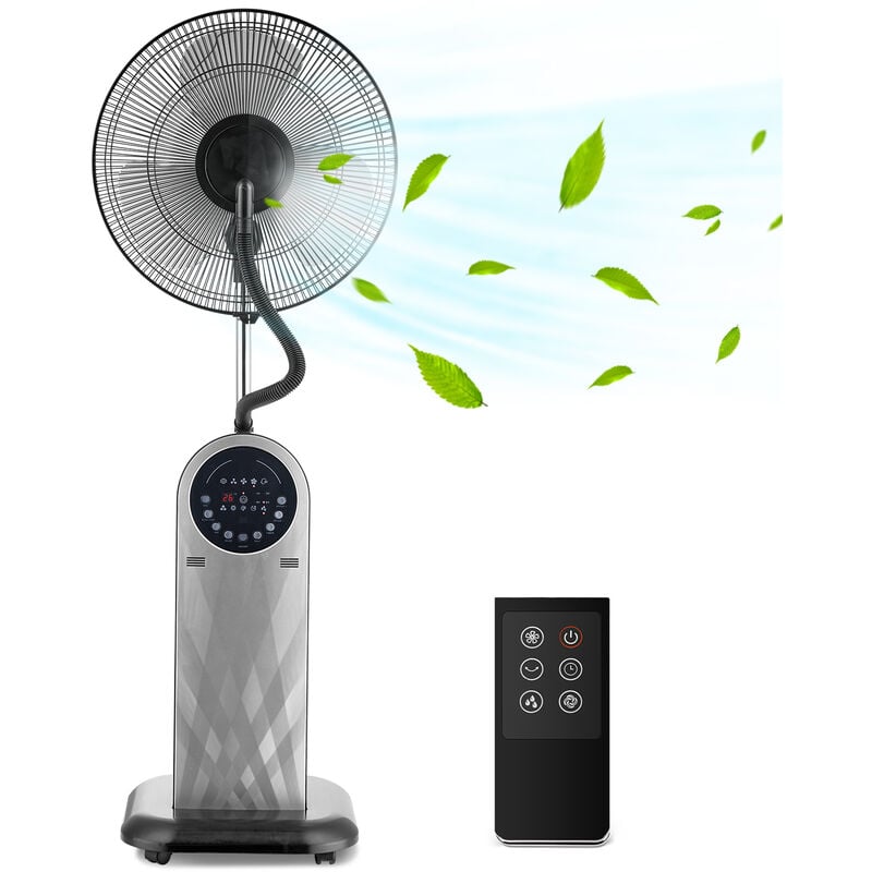 Aigostar Forest Mist - Ventilador de pie oscilante con nebulizador de agua, mando a distancia, función ionizador de aire, pantalla led, temporizador, 95W, 3 modos y velocidades. Color Negro