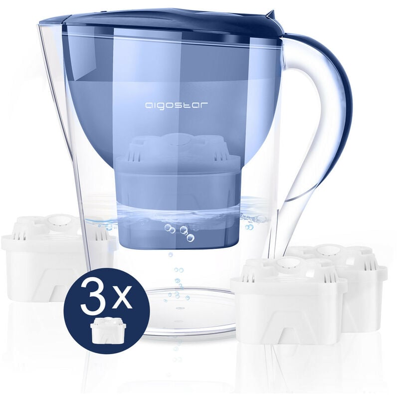 Aigostar Pure 30LDV - Jarra de agua filtrada con 3 filtros, 3,5L, pantalla LCD, Filtro de agua que reduce la cal y el cloro, Agua filtrada para un sabor excelente. Libre de BPA.