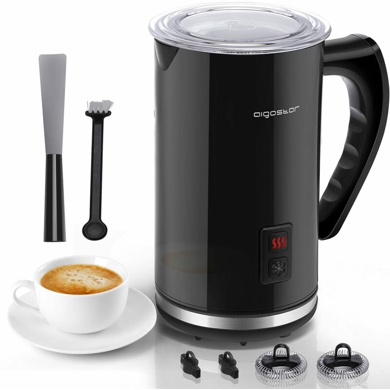 Aigostar Capu - Espumador de Leche Eléctrico 500W, 3 Modos Espuma Leche Caliente/Fría para Café, Latte, Cappuccino, Chocolate, 115ml/240ml, Recubrimiento Antiadherente, Silencioso, Negro