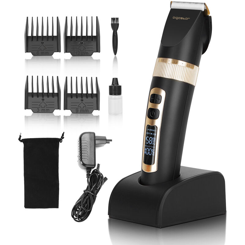 Aigostar Cortapelos Hombre Profesional Electrica Maquina Cortar Pelo Cortadora de Pelo Pantalla LED Barbero y cortapelos con Hoja de Cerámica y Titanio 4 Peines Guía de Precisión