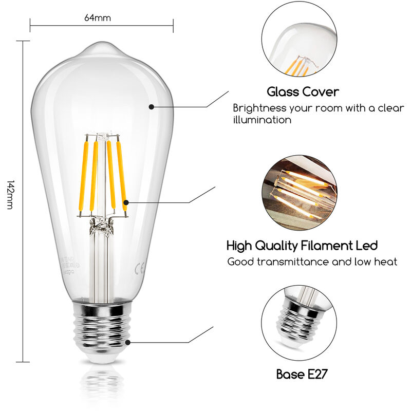 Aigostar Bombilla LED E27 Blanco Frío 6500K,4W (equivalente a 40W),470  lúmenes,Angulo de Apertura: 360°,No regulable.Pack de 6 uds : :  Iluminación