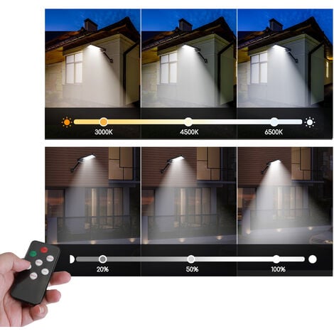 Aigostar - Farola solar LED exterior con sensor de movimiento y mando a distancia. Luz solar exterior resistente al agua IP65, regulable 180º, detección  movimiento 7m. Para caminos, entradas etc.