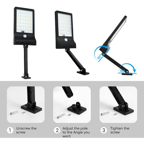 Aigostar - Farola solar LED exterior con sensor de movimiento y mando a distancia. Luz solar exterior resistente al agua IP65, regulable 180º, detección  movimiento 7m. Para caminos, entradas etc.