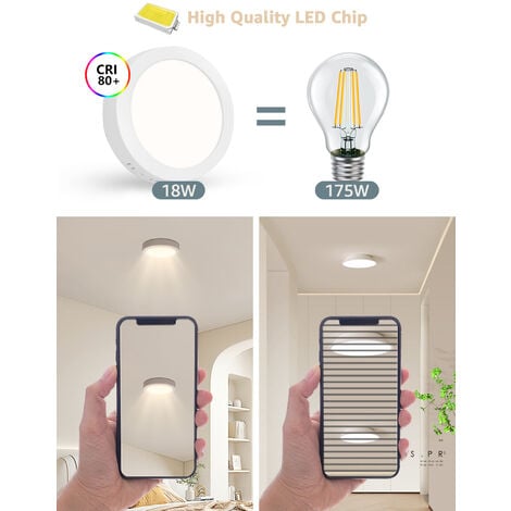 Aigostar Lámpara de Techo LED 18W(Equivalente a 175W) Plafón LED Techo 2100LM Luz natural 4000K para Cocina Sala de Estar Dormitorio Pasillo 226  35Hmm, 2 PCS