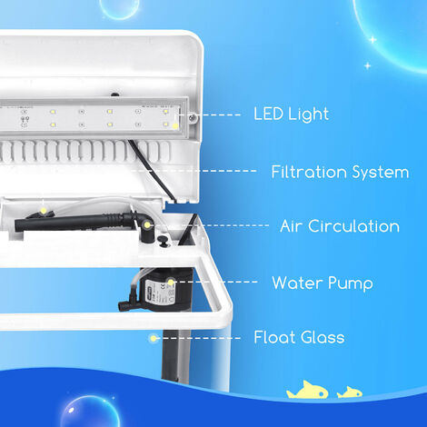 Tanque De Peces De 15 Litros Con Filtro Y Luz, Tanque De Acuario Rectangular Con Luz LED, Sistema De Filtro De Bandeja, Frontal De Vidrio Curvado