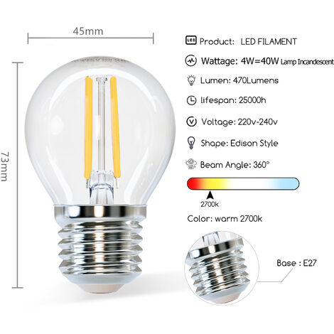 Aigostar Bombilla LED E27 Blanco Frío 6500K,4W (equivalente a 40W),470  lúmenes,Angulo de Apertura: 360°,No regulable.Pack de 6 uds : :  Iluminación