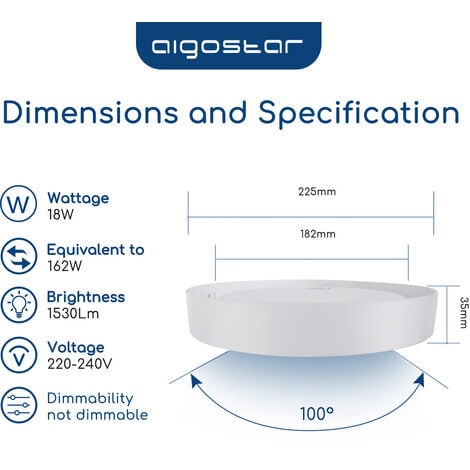 Aigostar Lámpara de Techo LED 18W 1530LM Plafón LED Techo Luz natural  4000K para Cocina Sala de Estar Dormitorio Pasillo 226  35Hmm