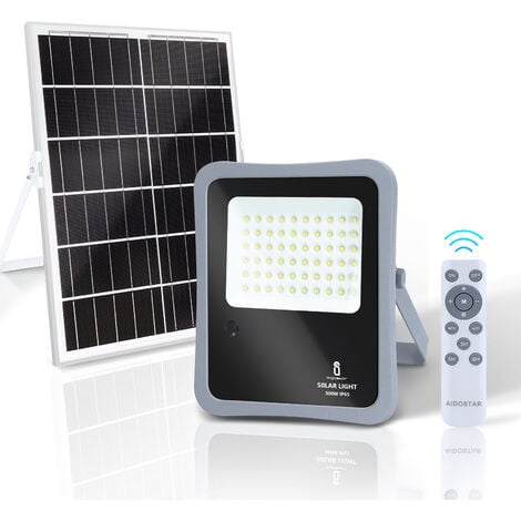 Foco solar de 30W, 60W, 120W, 200W y 300W con control remoto, resistente al  agua IP65, material de aluminio para iluminación exterior 