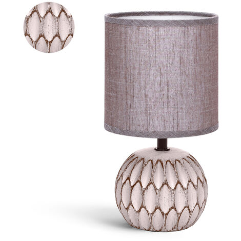 Lámpara De Mesa Pequeña Con Pantalla De Tela De Lino - Luz LED Ajustable (3 Colores, 10 Brillos), USB, Diseño Con Patrón Nativo Americano