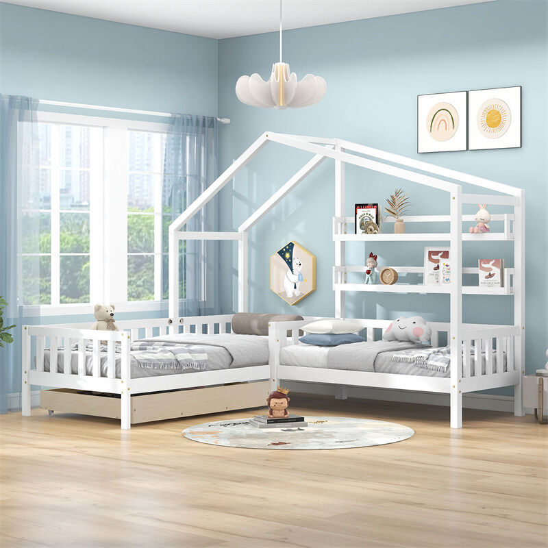 Lit cabane pour enfant avec tiroirs 190x90cm blanc Marceau