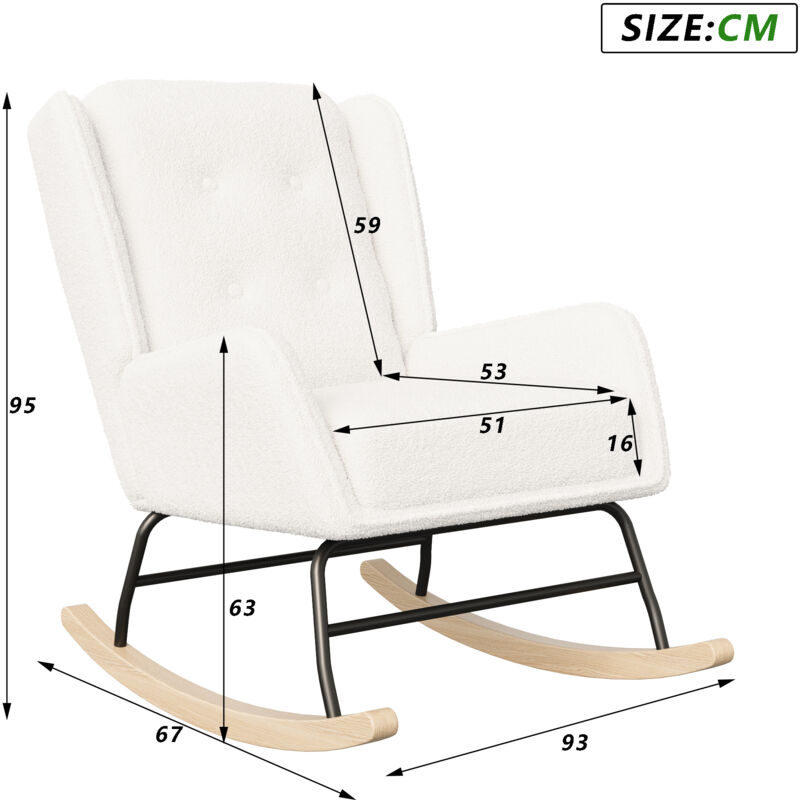 Fauteuil à Bascule Velours Teddy - Dossier Haut, 113kg Max, Blanc Ivoire
