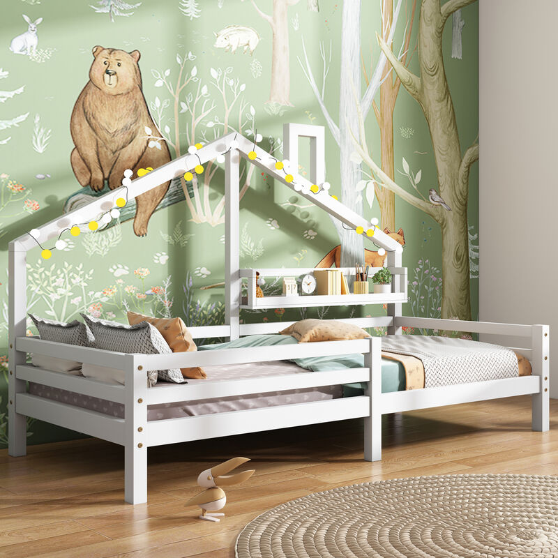 Lit cabane enfant avec sommier Cadre de lit d'enfant 90 x 200 cm rose  couronne