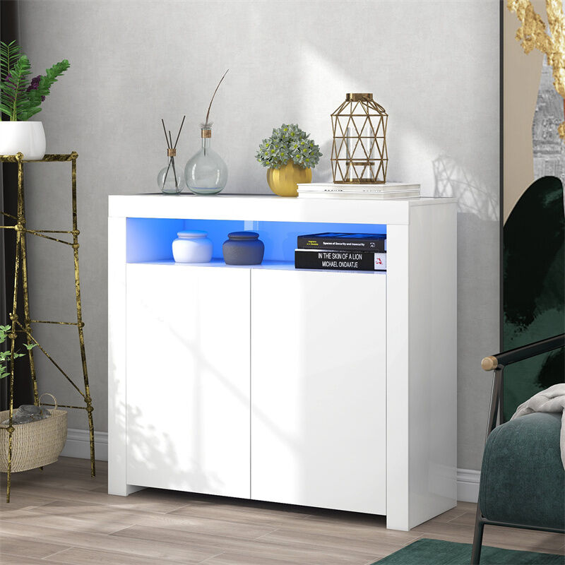 Buffet à tiroirs avec éclairage led salon cuisine buffet armoire rangement  fenêtre moderne blanc - Conforama