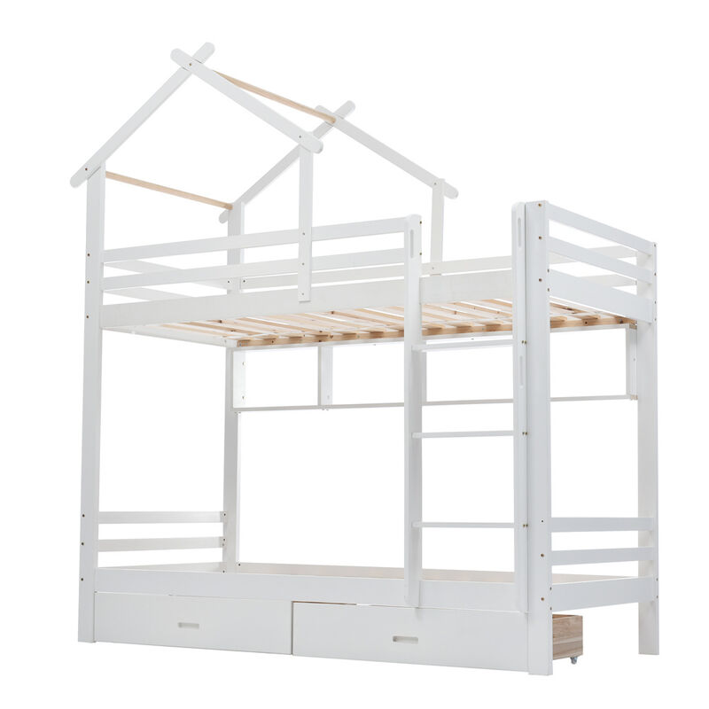 Lit superposé avec tiroirs échelle à angle droit à trois marches lit enfant  avec protection blanc 90x200cm - Conforama