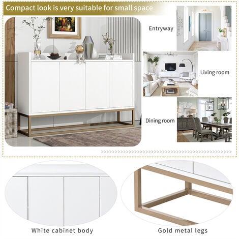 Buffet moderne 120 x 30 x 80 cm - Buffet style minimaliste avec 4 portes pour salle à manger, salon, cuisine - blanc