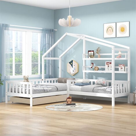 Lit enfant Lit 140x200 cm lit maison en métal cadre de lit avec clôture Lit  d'enfant rose