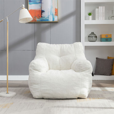 Fauteuil convertible fauteuil paresseux sac à haricots en mousse souple avec tissu Teddy, blanc