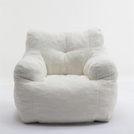 Fauteuil convertible fauteuil paresseux sac à haricots en mousse souple avec tissu Teddy, blanc