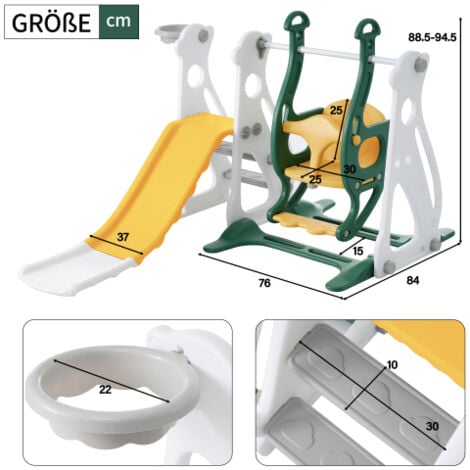 Toboggan pour enfants 4 en 1 - Convient pour l'intérieur et l'extérieur - avec balançoire, cadre de basket, toboggan, échelle - Vert