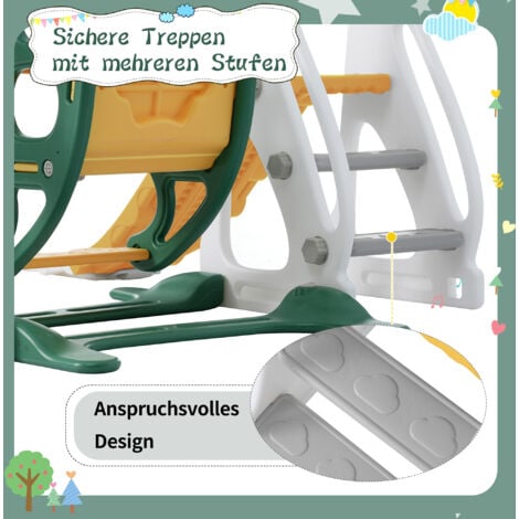 Toboggan pour enfants 4 en 1 - Convient pour l'intérieur et l'extérieur - avec balançoire, cadre de basket, toboggan, échelle - Vert