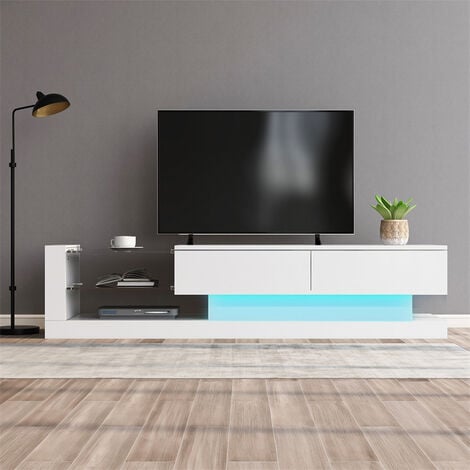 Meuble TV LED blanc brillant, 140x38x38 cm, surface TV 60 pouces - un  meuble qui allie élégance et fonctionnalité