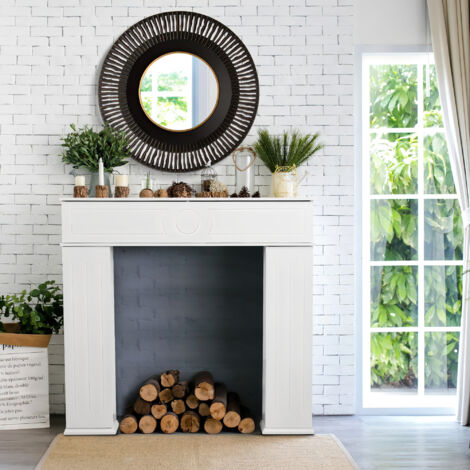 Console manteau de cheminée décorative avec rangements, compartiment secret, 107x100 cm, blanc