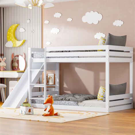 Lit Superposé Enfant 90x200 Cm Avec Armoire Et étagères - Blanc Et Naturel, 4 Marches, Garde-corps (sans Matelas) - 4