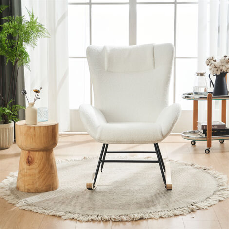 Fauteuil à Bascule Scandinave En Velours - Chaise Berçante Avec Accoudoirs - Confort Maxi Pour Salon, Chambre, Allaitement Ou Lecture - Gris Clair, Beige, Rose Ou Gris Foncé