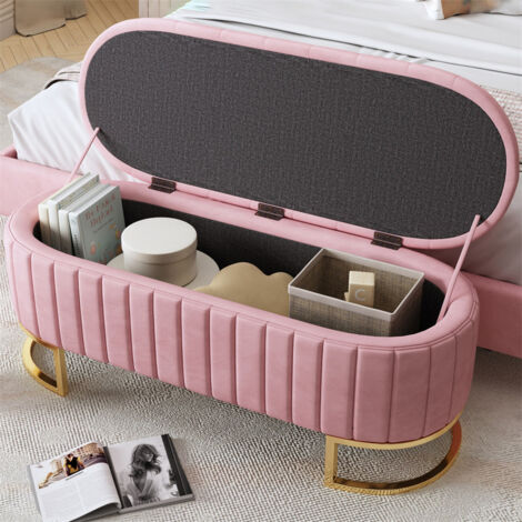 Banc Rembourré Velours Avec Rangement - 138 X 41 X 42 Cm - Tabouret De Lit Gris